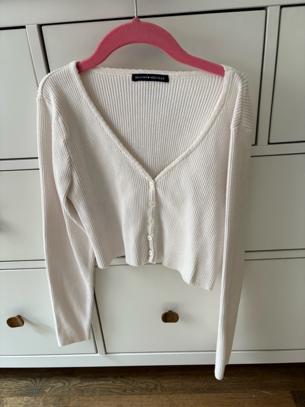 Brandy Melville White Ribbed Cropped Button Cardigan